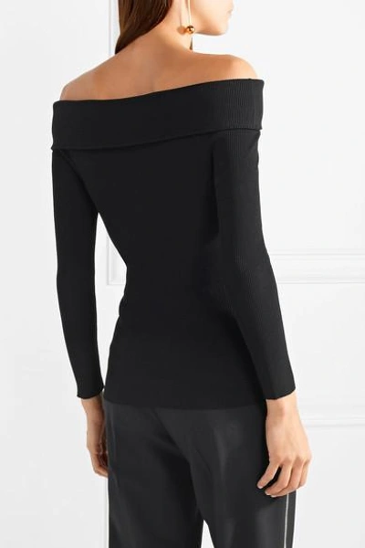 Shop Michael Kors Off-the-shoulder Ribbed-knit Sweater In Black