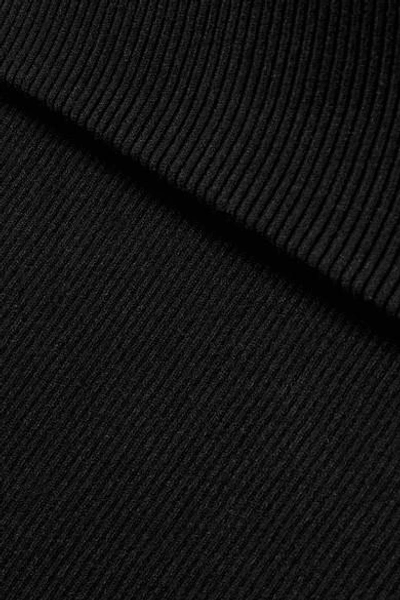 Shop Michael Kors Off-the-shoulder Ribbed-knit Sweater In Black
