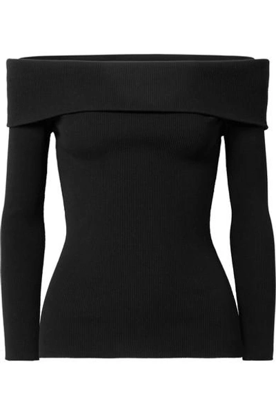 Shop Michael Kors Off-the-shoulder Ribbed-knit Sweater In Black