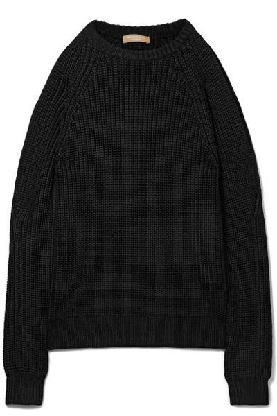 Shop Michael Kors Cold-shoulder Ribbed-knit Sweater In Black