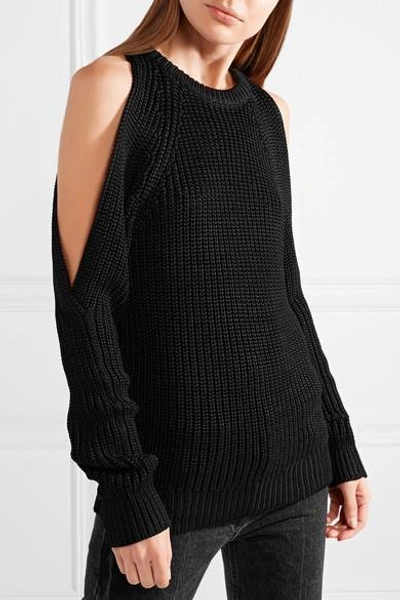 Shop Michael Kors Cold-shoulder Ribbed-knit Sweater In Black