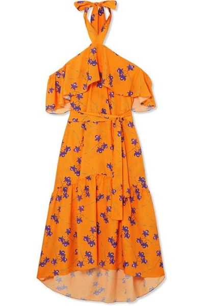 Shop Borgo De Nor Josephine Cold-shoulder Floral-print Crepe Maxi Dress In Orange