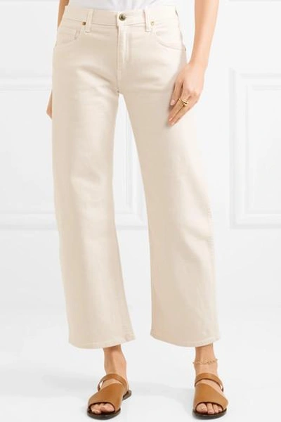 Shop Khaite Wendall Cropped Mid-rise Flared Jeans