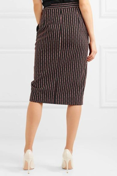 Shop Altuzarra Wilcox Wrap-effect Pinstriped Cotton-blend Midi Skirt In Black