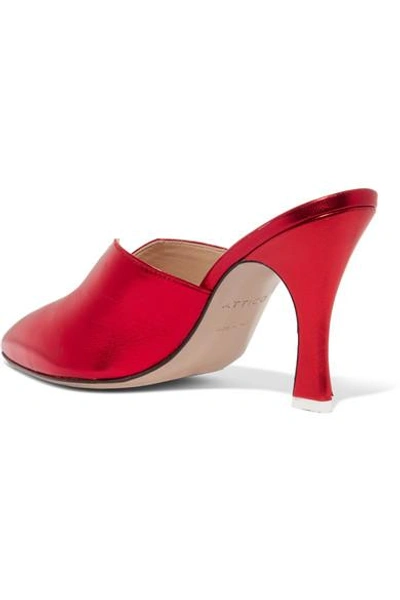 Shop Attico Monica Metallic Leather Mules In Red