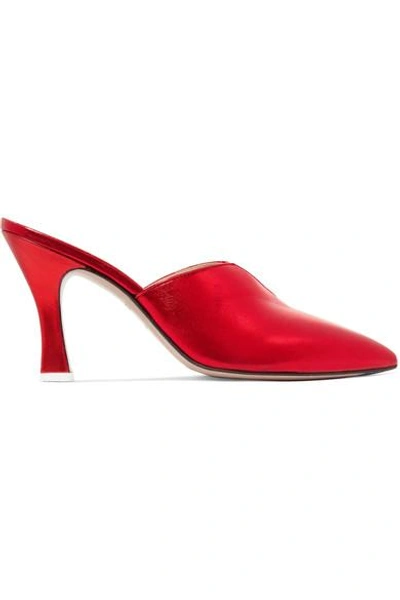 Shop Attico Monica Metallic Leather Mules In Red