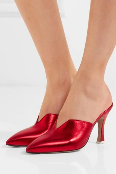 Shop Attico Monica Metallic Leather Mules In Red