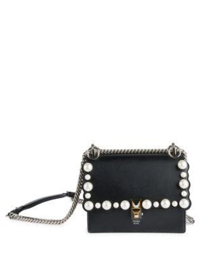 Shop Fendi Small Kan I Scallop Faux Pearl & Leather Shoulder Bag In Black