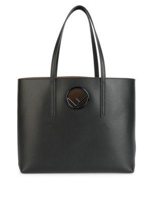fendi f logo leather shopper tote