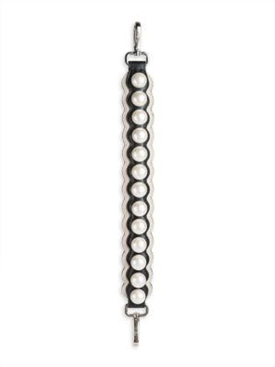 Shop Fendi Leather Mini Strap You With Faux-pearls In Nero