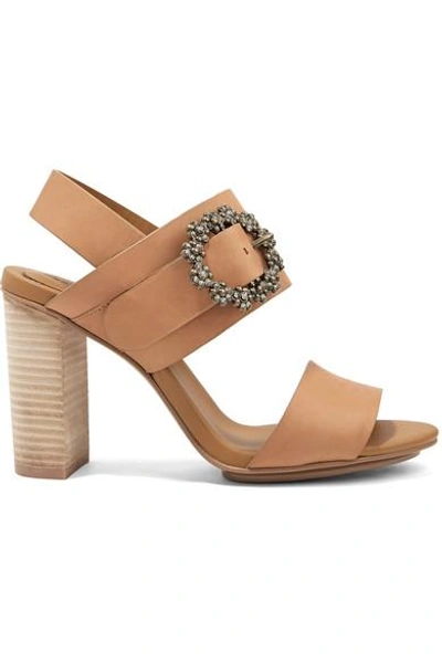 Shop See By Chloé Crystal-embellished Leather Slingback Sandals In Tan