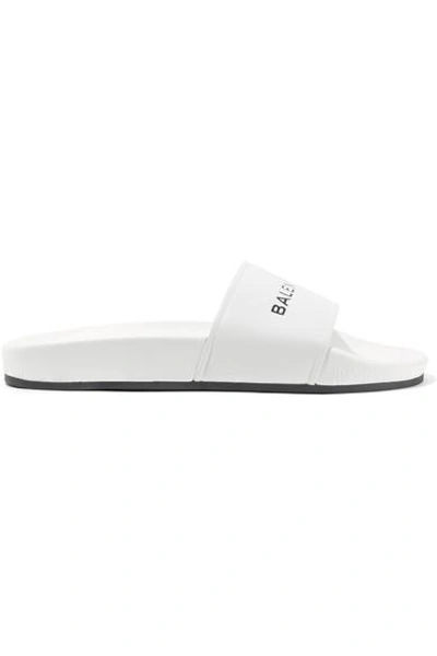 Shop Balenciaga Logo-print Leather Slides In White