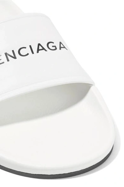 Shop Balenciaga Logo-print Leather Slides In White