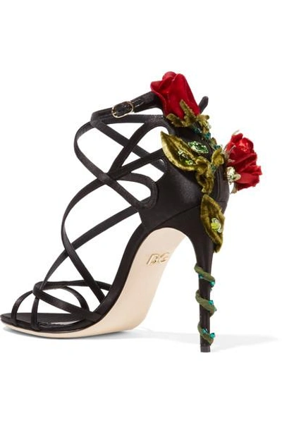 Shop Dolce & Gabbana Velvet And Crystal-embellished Satin Sandals In Black