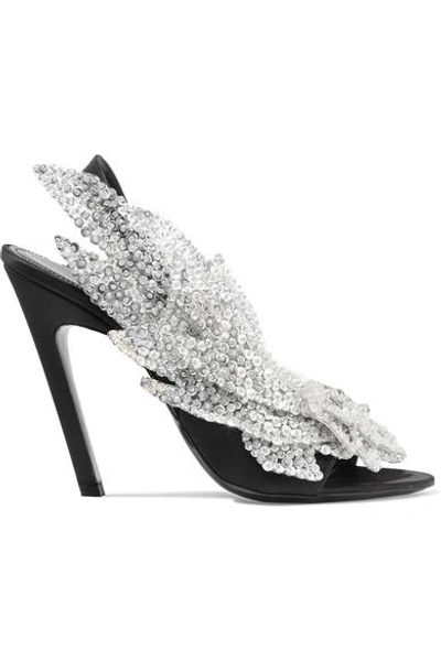 Shop Balenciaga Talon Slash Sequin-embellished Satin Slingback Sandals In Black