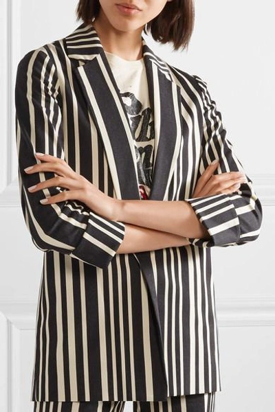 Shop Alice And Olivia Neta Striped Cotton-blend Blazer In Black
