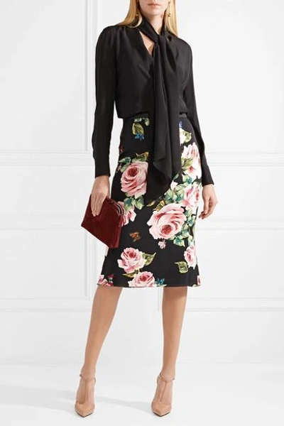 Shop Dolce & Gabbana Floral-print Stretch-silk Charmeuse Midi Skirt