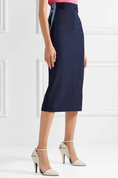 Shop Calvin Klein 205w39nyc Striped Cady Midi Skirt In Midnight Blue