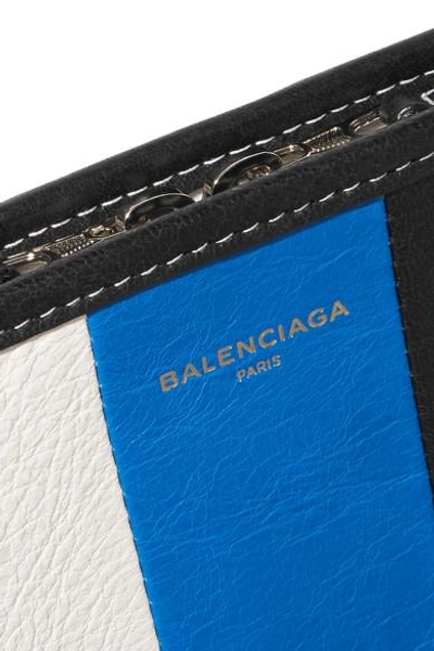 Shop Balenciaga Bazar Striped Textured-leather Pouch In Blue