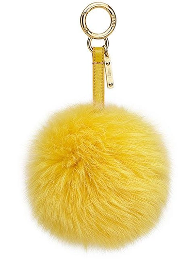 Shop Fendi Pompom Bag Charm In Yellow
