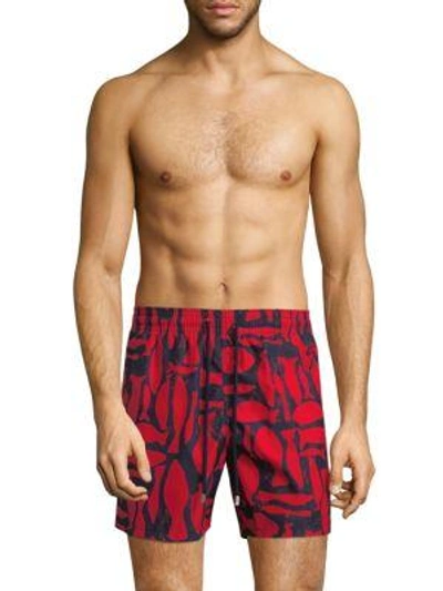 Shop Vilebrequin Silex-fish Print Swim Trunks In Poppy