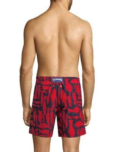 Shop Vilebrequin Silex-fish Print Swim Trunks In Poppy