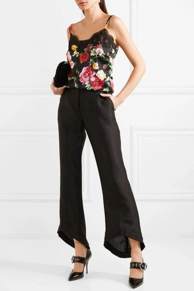 Shop Dolce & Gabbana Lace-trimmed Floral-print Silk-blend Satin Camisole In Black