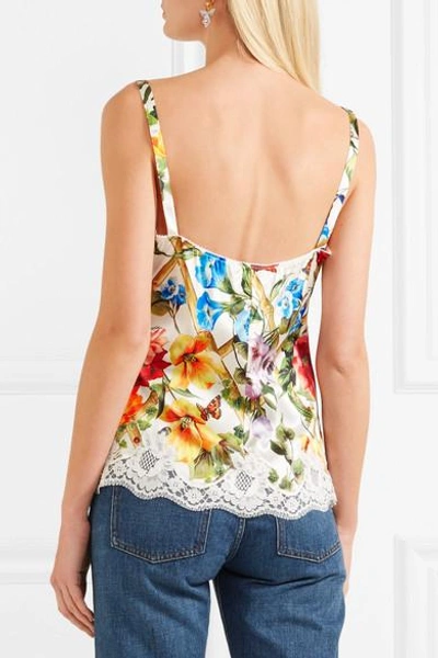 Shop Dolce & Gabbana Lace-trimmed Floral-print Silk-blend Satin Camisole In White