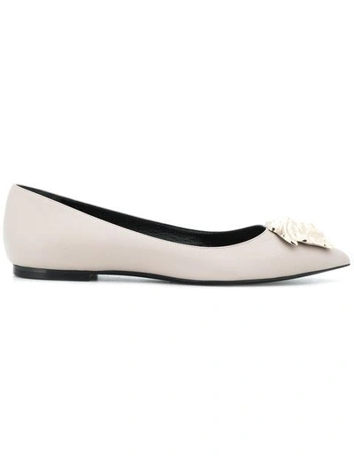 Shop Versace Pointed Medusa Ballerinas - Neutrals