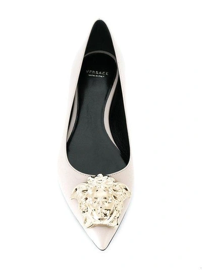 Shop Versace Pointed Medusa Ballerinas - Neutrals