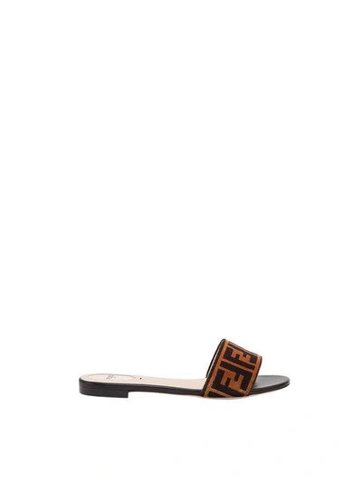 Shop Fendi Open Toe Flat Sandals In Brown