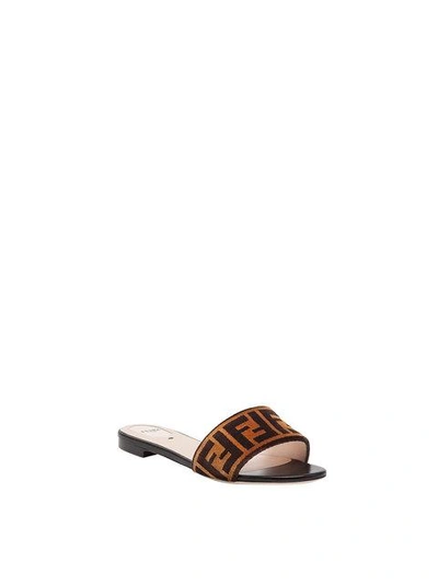 Shop Fendi Open Toe Flat Sandals In Brown