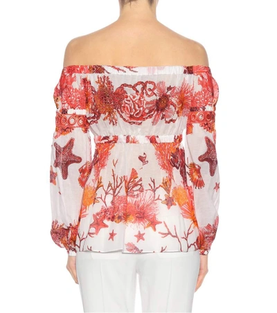 Shop Roberto Cavalli Off-the-shoulder Cotton-blend Top In Multicoloured