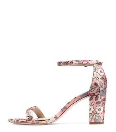 Shop Stuart Weitzman The Nearlynude Sandal In Rose Pink Embroidered Fabric