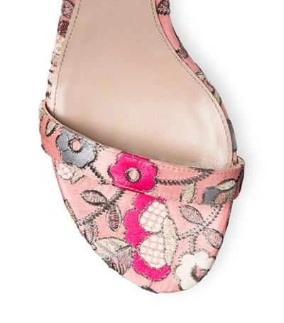 Shop Stuart Weitzman The Nearlynude Sandal In Rose Pink Embroidered Fabric