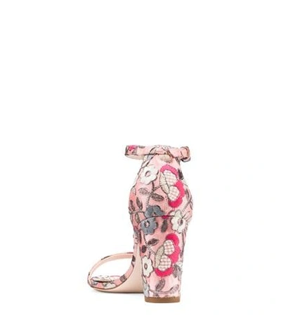 Shop Stuart Weitzman The Nearlynude Sandal In Rose Pink Embroidered Fabric