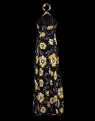 Shop Michael Kors Graphic Floral Georgette Halter Gown In Lemon