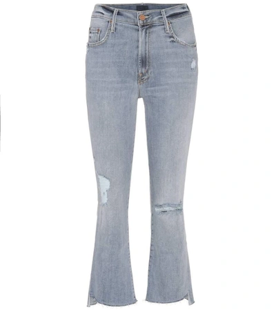 Shop Mother Insider Crop Step Fray Flared Jeans In Blue