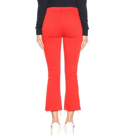 Shop Mother Insider Crop Step Fray Flared Jeans In Red