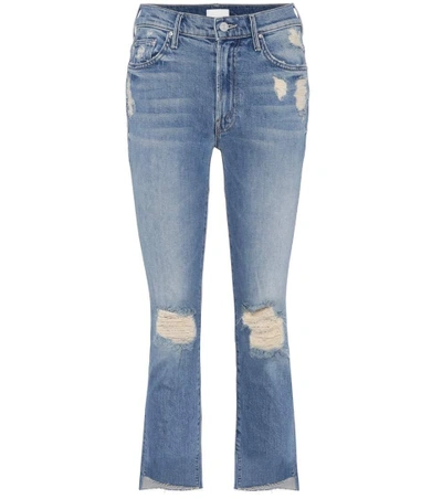 Shop Mother The Insider Crop Fray Distressed Jeans In Blue