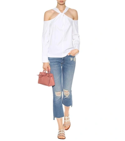 Shop Mother The Insider Crop Fray Distressed Jeans In Blue