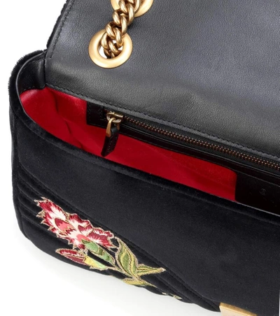 Shop Gucci Gg Marmont Medium Velvet Shoulder Bag In Black