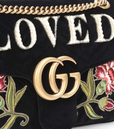 Shop Gucci Gg Marmont Medium Velvet Shoulder Bag In Black