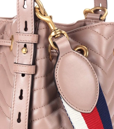 Shop Gucci Gg Marmont Leather Bucket Bag In Beige