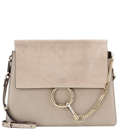Shop Chloé Faye Leather And Suede Shoulder Bag In Grey