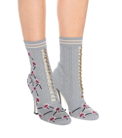 Shop Fendi Stretch-knit Ankle Boots In Grey