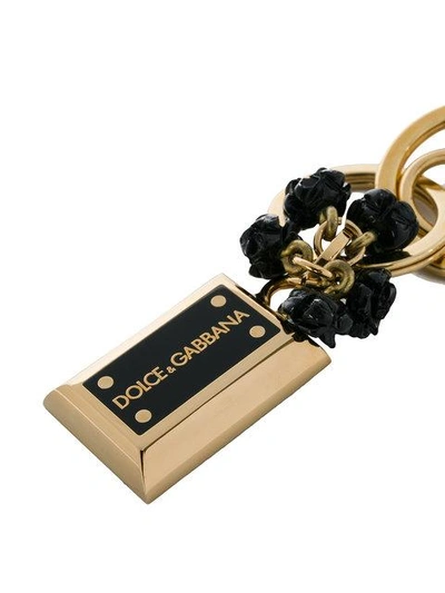 Shop Dolce & Gabbana Black Flowers Keyring In Metallic