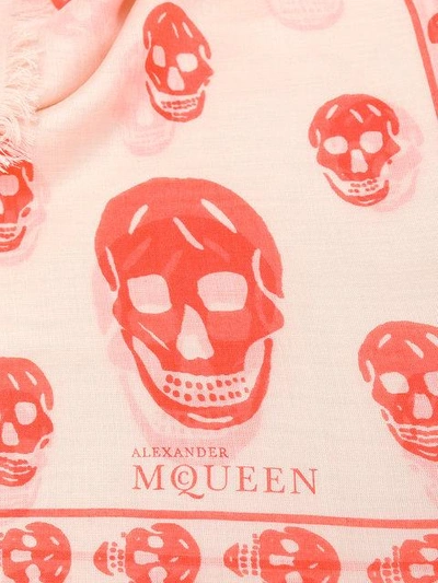 Shop Alexander Mcqueen Fringed Skull-print Scarf - Pink