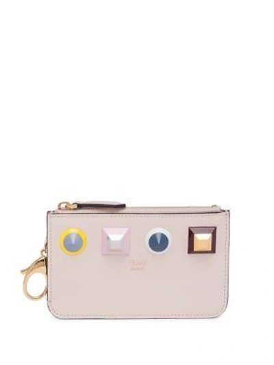 Shop Fendi Studded Leather Rainbow Coin Holder In Camelia