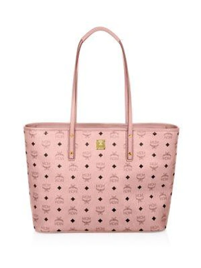 Shop Mcm Anya Top-zip Shopper In Soft Pink